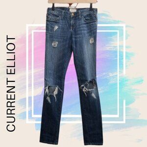 CURRENT/ELLIOT The Skinny Washboard Destroyed Jeans Size 25
